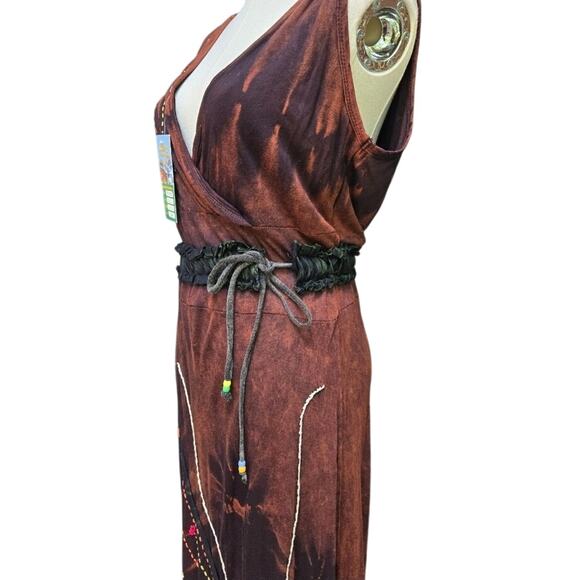 NEW Rising International Boho Handmade Tie Dye Embroidered Maxi Dress XL Nepal - Picture 4 of 12
